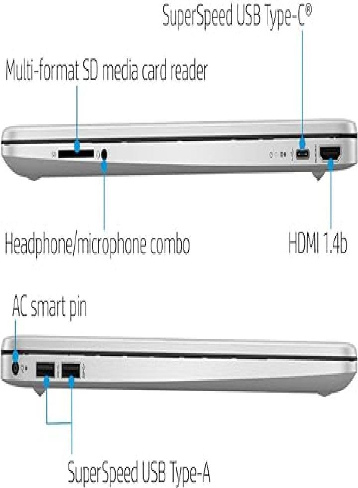 كمبيوتر محمول HP بشاشة لمس 15.6 بوصة، كمبيوتر محمول Windows 11 Pro، ذاكرة الوصول العشوائي 32 جيجابايت، 1 تيرابايت SSD، معالج i3-1215U، شاشة LED عالية الدقة 1366 × 768، لوحة مفاتيح رقمية، قارئ بطاقة SD، HDMI، سماعة أذن Plusera، فضي