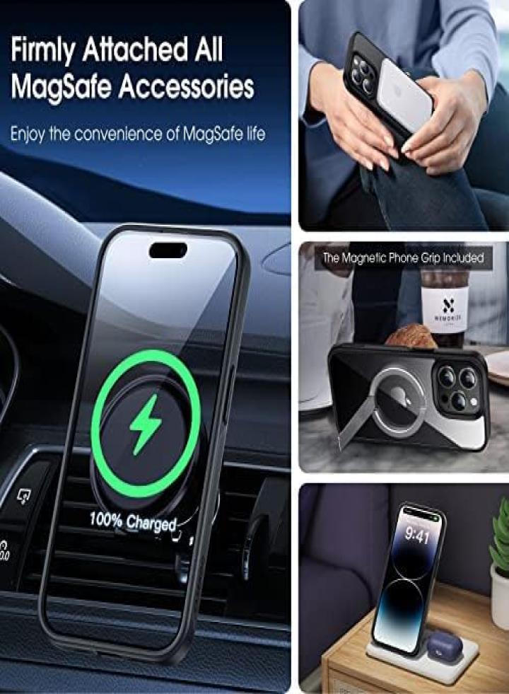 حافظة مغناطيسية لهاتف iPhone 12 / iPhone 12 Pro، متوافقة مع MagSafe، حماية من السقوط من الدرجة العسكرية، غطاء حماية نحيف مقاوم للخدش وشفاف غير لامع لهاتف iPhone 12 (أسود)