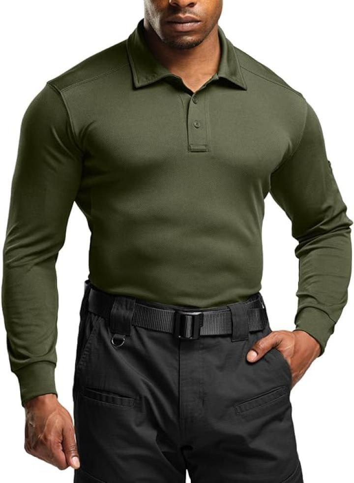 CQR Men's Polo Shirt, Long Sleeve Tactical Shirts, Outdoor UPF 50+ Pique Shirt, Dry Fit Lightweight Golf Shirts