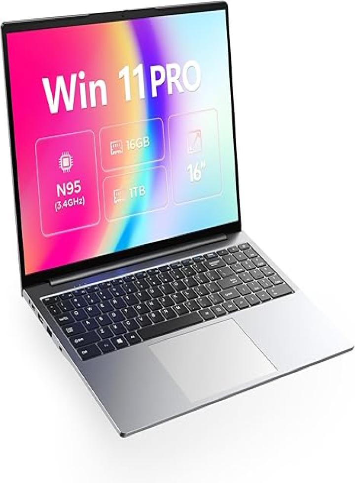 OTVOC كمبيوتر محمول 16 بوصة Windows 11 Pro، VocBook 16، الجيل الثاني عشر N95، حتى 3.4 جيجا هرتز، 16 جيجا بايت DDR5 RAM، 1 تيرابايت PCIE NVME SSD، 16 بوصة FHD IPS 1920x1200، 2.0 ميجابكسل، 2.4 جيجا + 5 جيجا واي فاي، BT 5.0، HDMI، RJ45 ، النوع C، رمادي