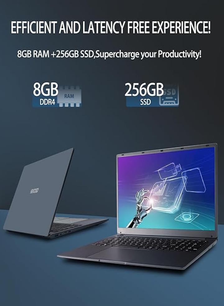 كمبيوتر محمول، كمبيوتر محمول مقاس 17 بوصة، نظام التشغيل Windows 11، ذاكرة وصول عشوائي سعتها 8 جيجابايت، محرك أقراص SSD سعة 256 جيجابايت، معالج Intel Celeron رباعي النواة (يصل إلى 2.9 جيجا هرتز)، شاشة IPS Full HD مع، نوع C، واي فاي، USB3.2
