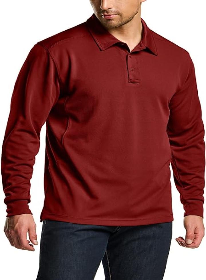 CQR Men's Polo Shirt, Long Sleeve Tactical Shirts, Outdoor UPF 50+ Pique Shirt, Dry Fit Lightweight Golf Shirts