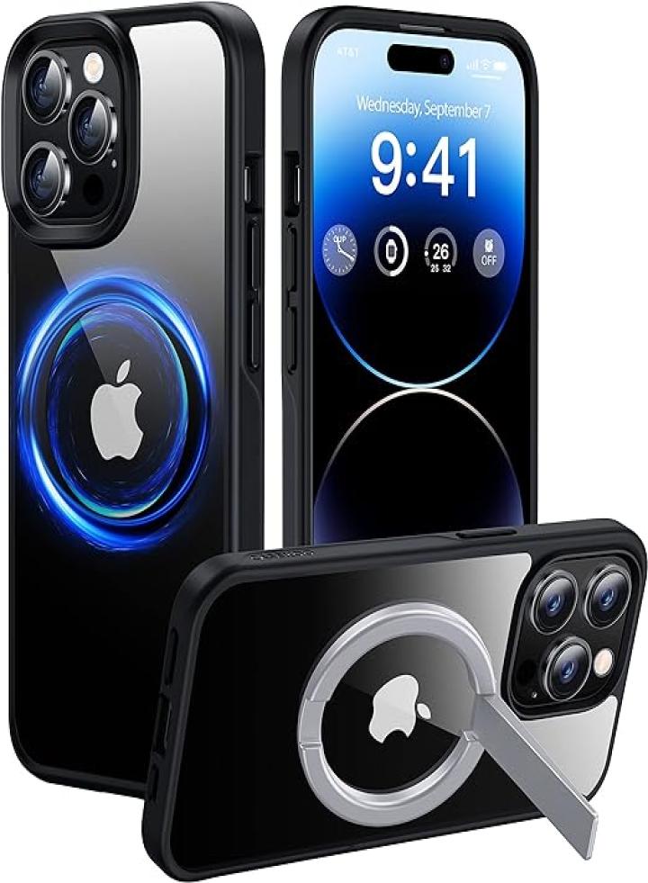 حافظة مغناطيسية لهاتف iPhone 12 / iPhone 12 Pro، متوافقة مع MagSafe، حماية من السقوط من الدرجة العسكرية، غطاء حماية نحيف مقاوم للخدش وشفاف غير لامع لهاتف iPhone 12 (أسود)